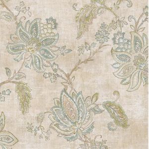 Seabrook Designs OF30002 Olde Francais Blue and Green Toulouse Floral Wallpaper